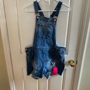 Celebrity Pink blue denim romper shorts